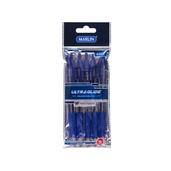 Marlin - Ultra Glide Blue Retractable Pen 5's (SM222)