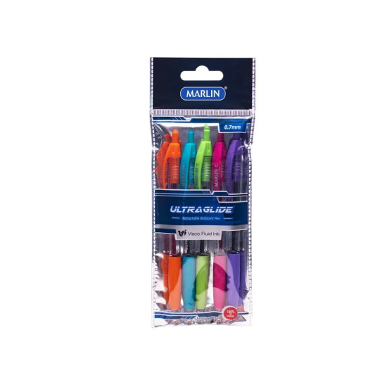 Marlin - Ultra Glide Neon Retractable Pen 5's Assorted (SM224)