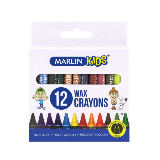 Marlin - Kids Wax Crayons 8mm 12 Pack (041B)