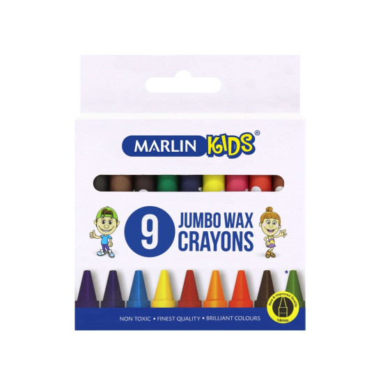 Marlin - Jumbo Kids Wax Crayons 14mm 9 Pack (041H)