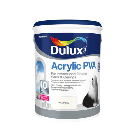 Dulux -  Acrylic Pva - Brilliant White  - 5L