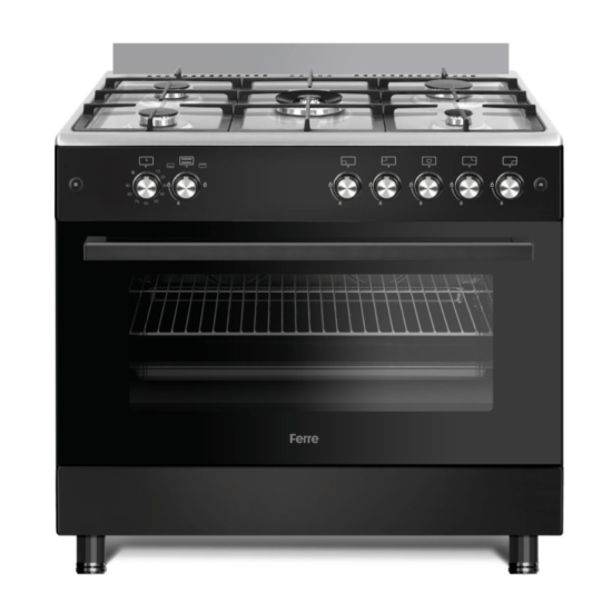 Ferre - Free Standing Gas Stove 5 Burner + Wok - 90cm x 60cm Matt Black (F9S50G2.HIB)