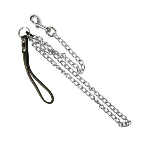 Dog Chain Lead 3mm x 1.2M - Leather Handle