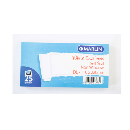 Marlin - Envelope DL White 25's Self Seal (ENVW029)