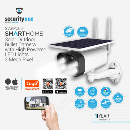 SecurityVue 2 Mega Pixel - Solar Outdoor Bullet Camera with High Level Powered LED Lights