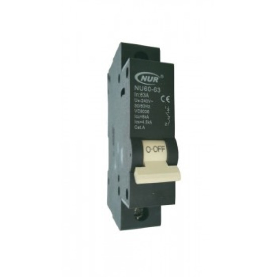 Circuit Breaker - 63AMP Single Pole - 13mm Black