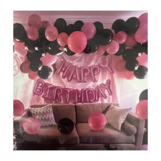 Balloons - Happy Birthday Pink and Black- YW-L1838 Balloons - Happy Birthday Pink and Black- YW-L1838