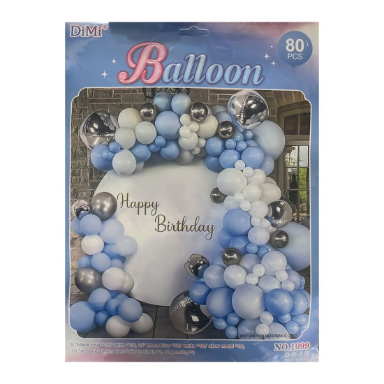 Balloons - 80 Pieces Blue and Silver - Happy Birthday - 1099