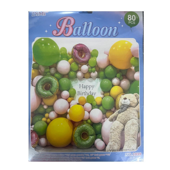 Balloons - 80 Piece Doughnut - Happy Birthday - 1039