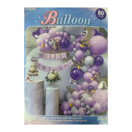 Balloon - 80 Piece Purple - Happy Birthday - 1101