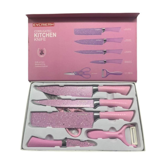Knife Set 6 Piece - EV-2168 - Bubblegum Pink