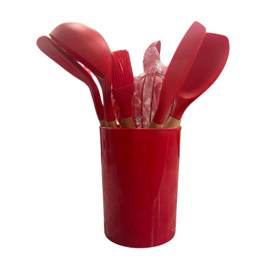 Spatula Set 12 Piece - Assorted Colour - Take me Home - Round Bucket - Matt Red - colour: Matt Red