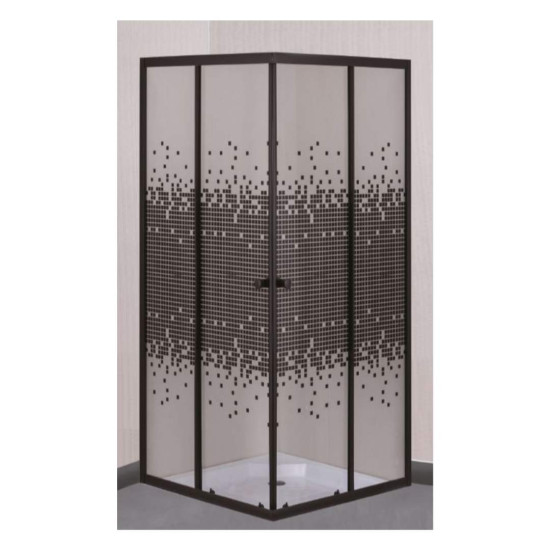 Shower - Door - Corner Square - Black Mosaic (Black Frame)