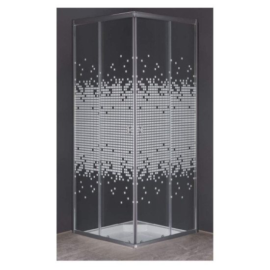 Shower - Door - Corner Square  - White Mosaic (Silver Frame)